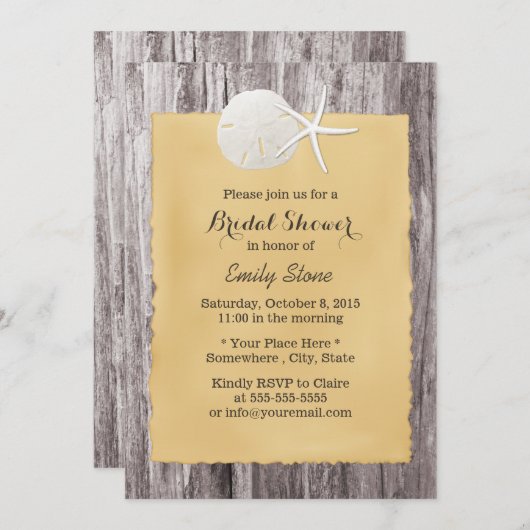 Invitation Dollar rustique de sable et Fête des mariées en bo (Devant / Derrière)