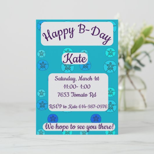 Invitation Dollars de sable bleu Joyeux anniversaire (Debout devant)