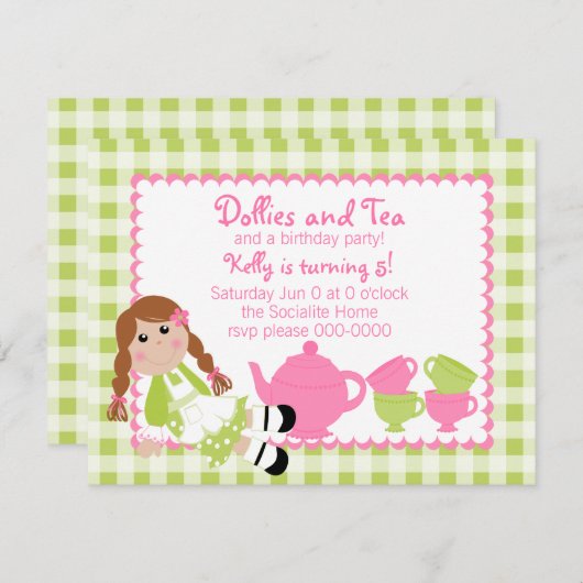 Invitation Dollies Tea Party (Devant / Derrière)