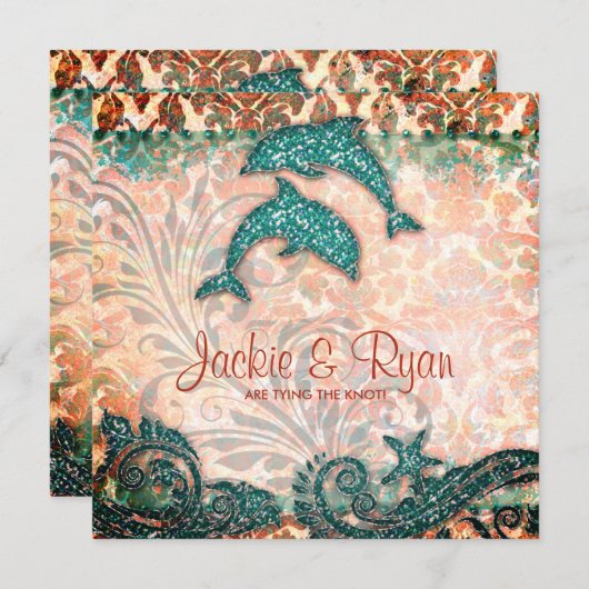 Invitation Dolphin Beach Mariage Automne Turquoise (Devant / Derrière)