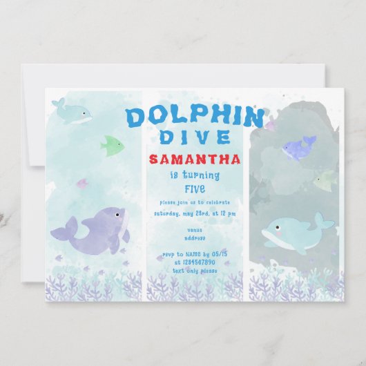 Invitation Dolphin Dive Aquarium Ocean Swim Anniversaire de e (Devant)