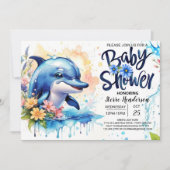 Invitation Dolphin Tails et Ocean Blooms Boy Baby shower (Devant)