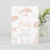 Invitation Dolphins & Seashell Sea You Bientôt Baby shower ro (Debout devant)
