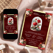 Invitation Dôme en verre rose rouge QR Code Maroon Mariage mu
