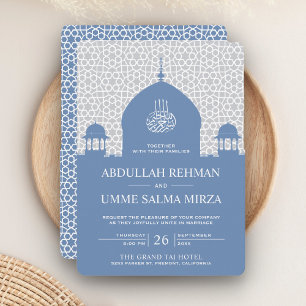 Invitation Dôme islamique pastel bleu mariage musulman