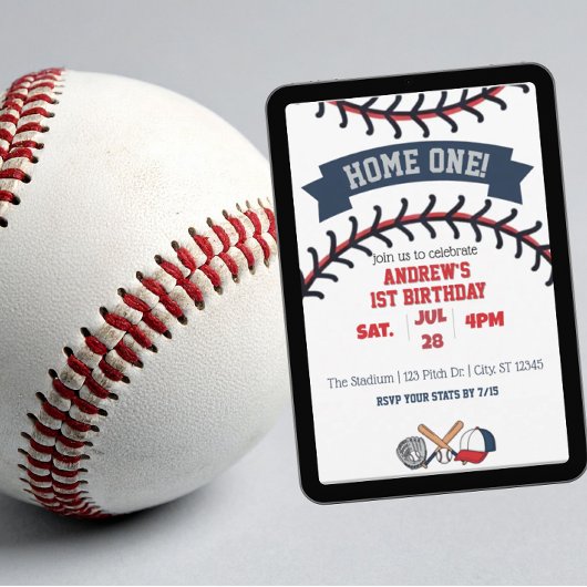 Invitation Domicile Un, Baseball 1er Anniversaire