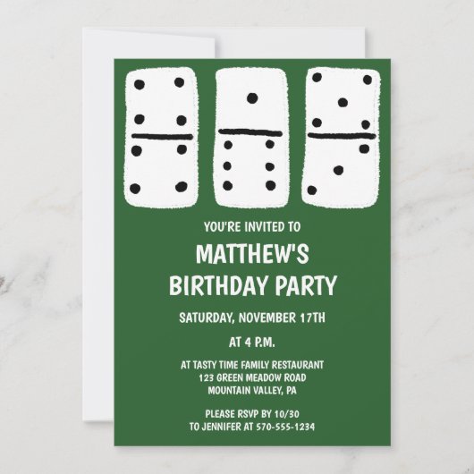 Invitation Dominos blancs avec points noirs vert (Devant)