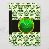 Invitation DOMMASQUE BLANC VERT AVEC Argent Noir SHAMROCK (Devant / Derrière)