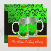 Invitation DOMMASQUE BLANC VERT ÉMERAL, SHAMROCK, Orange noir (Devant / Derrière)