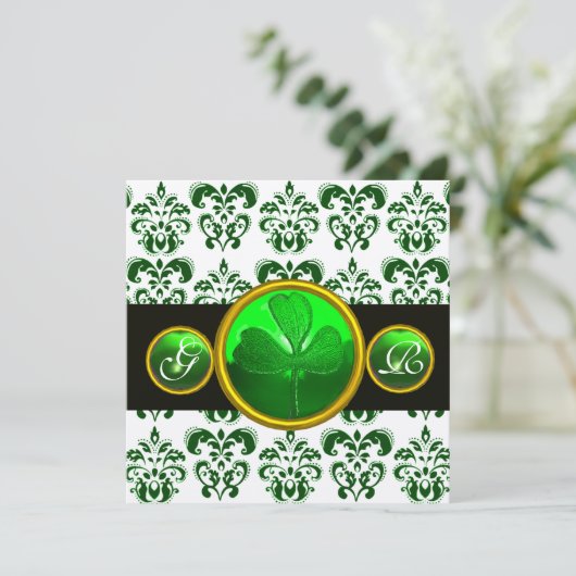 Invitation DOMMASQUE BLANC VERT, MONOGRAM SHAMROCK Champagne (Debout devant)