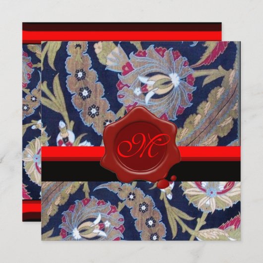 INVITATION DOMMASQUE BLEU VERT & NOIR, MONOGRAMME DE SCEAU DE (Devant / Derrière)