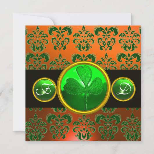 Invitation DOMMASQUE ORANGE VERT, MONOGRAMME SHAMROCK noir (Devant)