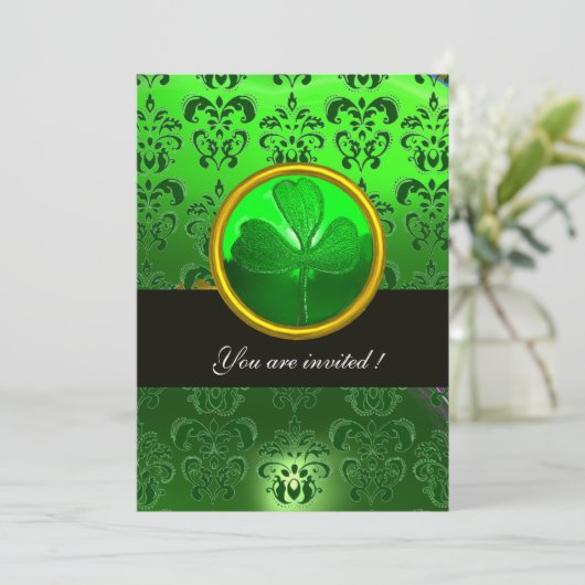 Invitation DOMMASQUE VERT AVEC SHAMROCK, noir (Debout devant)