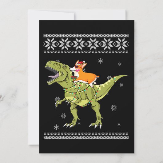 Invitation Don de chien| Corgi Riding T Rex Dinosaur Noël (Devant)