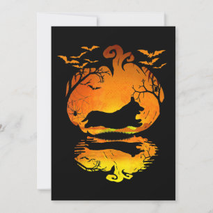 Invitation Don de chien   Corgi Silhouette Citrouille Hallowe