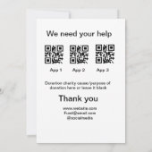 Invitation Donation Collection conseil pot ajouter votre q r (Dos)