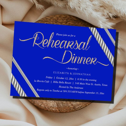 Invitation Donc Chic Blue Calligraphie Dîner De Répétition Mi