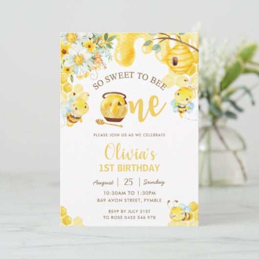 Invitation Donc doux pour être une belle abeille 1er annivers (Debout devant)