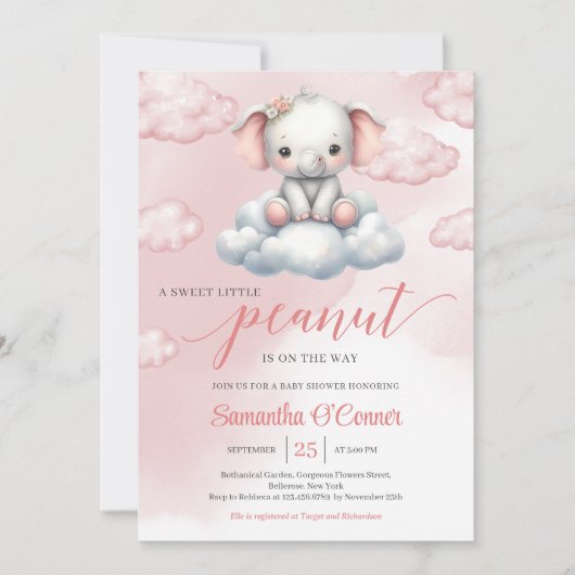 Invitation Donc mignon petit éléphant sur le nuage petit caca (Devant)