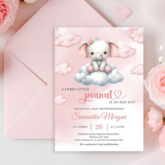 Invitation Donc mignon petit éléphant sur le nuage petit caca