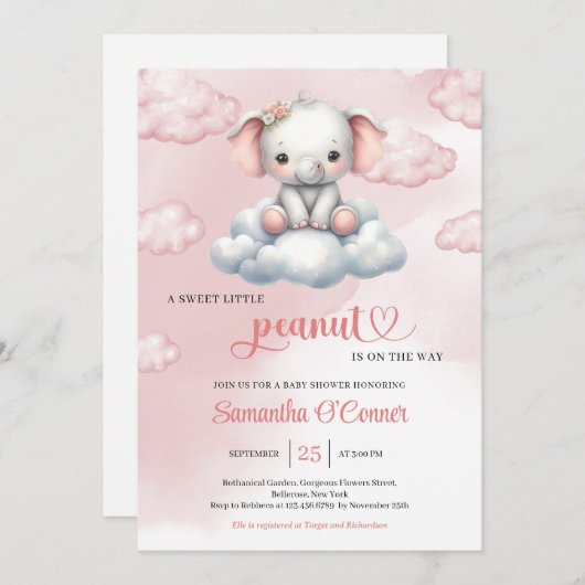 Invitation Donc mignon petit éléphant sur le nuage petit caca (Devant / Derrière)