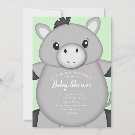 Invitation Donkey Baby shower Green (Devant)