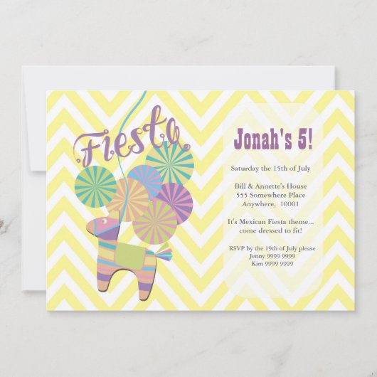 Invitation Donkey Fiesta Pinata Enfants Chevron fête d'annive (Devant)