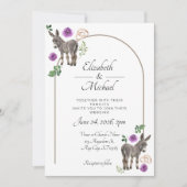 Invitation Donkey Purple Floral Rustic Wedding (Devant)