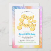 Invitation DONNA Retro Font Tie Dye Pool Party Anniversaire (Devant)