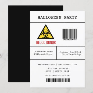 Invitation Donneur de sang dangereux pour la fête d'Halloween