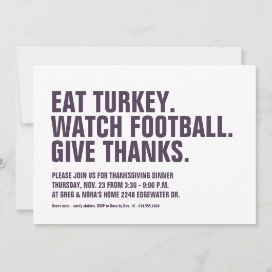 Invitation Donnez grâce simple prune moderne simple Thanksgiv (Devant)