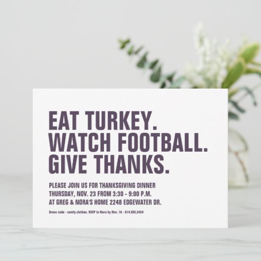 Invitation Donnez grâce simple prune moderne simple Thanksgiv (Debout devant)