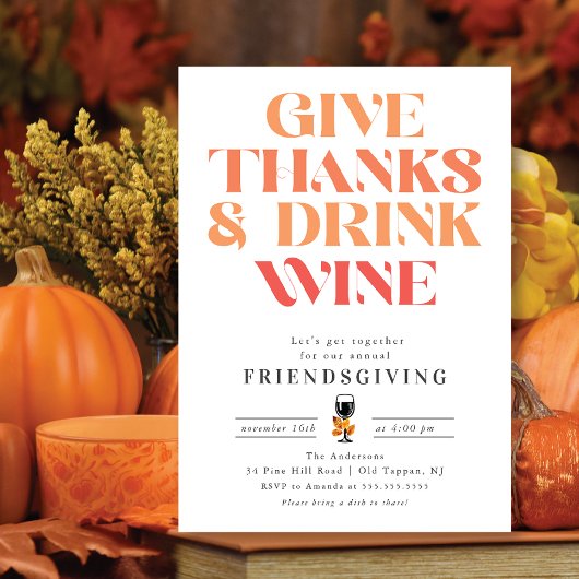 Invitation Donnez Merci & Boire Vin Friendsgiving