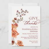 Invitation Donnez Merci Terracotta Floral Thanksgiving Dîner (Devant)