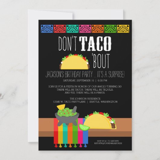 Invitation Don't Taco 'Bout Surprise Anniversaire (Devant)