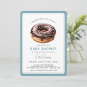 Invitation Donut au chocolat | Baby shower garçon bleu mou (Debout devant)