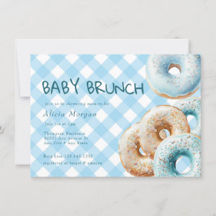 Invitation Donut   Baby shower Garçon En vichy bleu