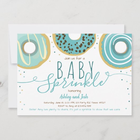 Invitation Donut Baby Sprinkle Bleu Garçon Doughnut Pailleté (Devant)
