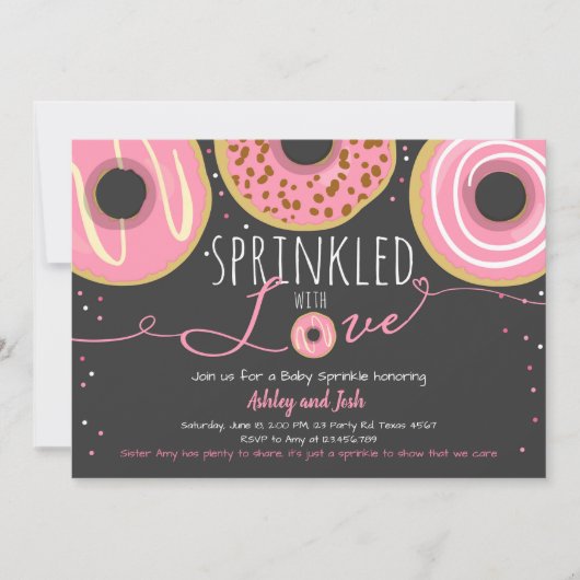 Invitation Donut Bébé Sprinkle Rose Fille Gâteau Sprinkle (Devant)