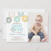 Invitation Donut bleu sucré un premier anniversaire (Devant)