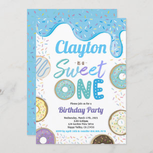 Invitation Donut Boy Sweet Un 1er Anniversaire Party Blue