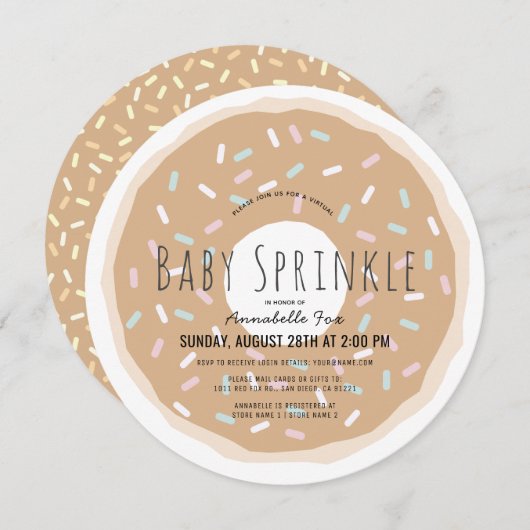 Invitation Donut Caramel Virtual Baby Sprinkle Shower Circle (Devant / Derrière)