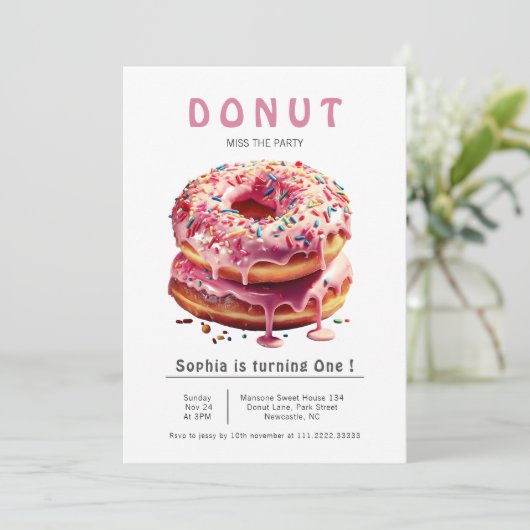 Invitation Donut doux 1er anniversaire (Debout devant)