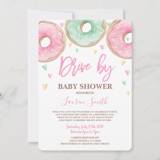 Invitation Donut Drive by Baby shower girl (Devant)