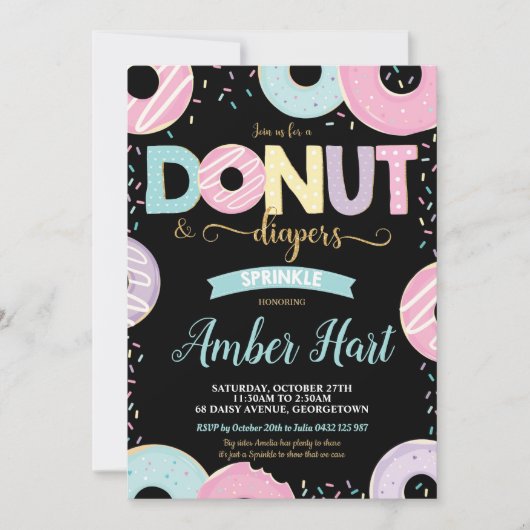 Invitation Donut et Diapeurs Saupoudrer la fille Baby shower (Devant)