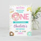 Invitation Donut First Birthday Girl Sweet Fun Cute (Debout devant)