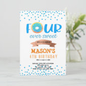 Invitation Donut FOURever garçon doux fête (Debout devant)