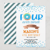 Invitation Donut FOURever garçon mignon fête (Devant / Derrière)