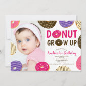 Invitation Donut grandir fun mignon photo 1er anniversaire (Devant)