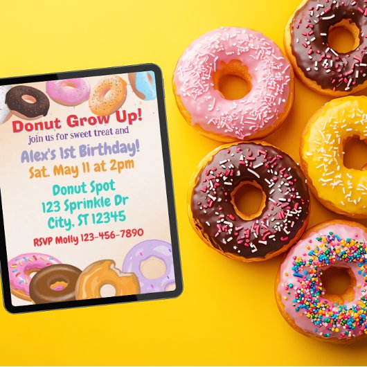 Invitation Donut Grow Up 1st Birthday